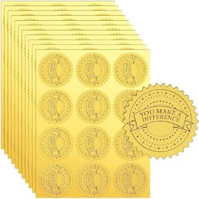 Pasimy 360 Pcs Gold Foil Embossed Certificate Seals 2" Round You Make a Difference Self Adhesive Embossed Seals Stickers Medal Decoration Labels for Envelopes Diplomas Certificates Awards