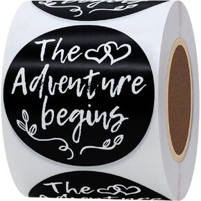 Hybsk The Adventure Begins Stickers -2 inch Round Stickers, for Craft Projects, Weddings and Baby Showers, Wedding Favors - Envelope Tags for Invitations, Gifts & Thank You Notes