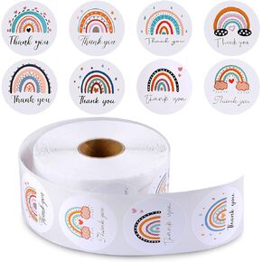 1000 Pieces Rainbow Thank You Label Stickers 1.5 Inch Round Thanks Sticker Boho Adhesive Business Label Thank You Envelope Seals Stickers Decorative Sticky Label for Card Box Packing Bag, 8 Styles