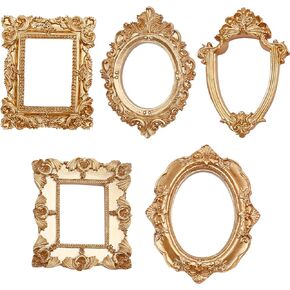 5PCS Vintage Resin Picture Frame, Oval Rectangle Wall Hanging Antique Photo for Jewelry Display Holiday Party Christmas Hotel Decor