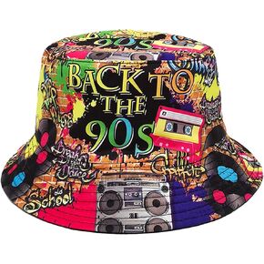 Fashion Retro 80s 90s Bucket Hat for Men Women 80s 90s Outfit for Women Outdoor Packable Sun Cap Funny Summer Beach Fishing Hat Rave Accessories Fisherman Hat for Women Men Multicolor