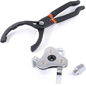 Glarks Universal Oil Filter Wrench Set, A 12-Inch Long Handle Grip Pliers with A 3 Jaw 2-Way Remover Tool, Adjustable Oil Filter Wrench for Car, Motorcycle and Trucks Use