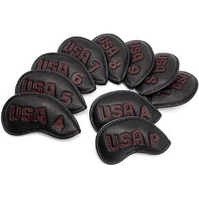 مجموعة أغطية نادي الغولف Barudan Golf National Black USA، أغطية رأس حديدية، ملحقات الجولف للرجال تناسب Callaway Titleist Taylormade Lob Wedge Wedges من الجلد الصناعي جيدة الصنع