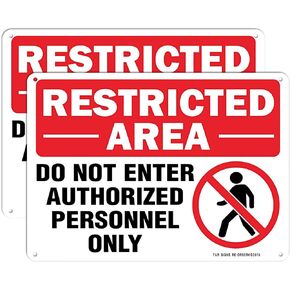 T&R Large Restricted Area Do Not Enter Authorized Personnel Only Sign,2 Pack,14x10 Inches Rust Free .040 Aluminum,UV Protected, Waterproof, Weatherproof and Fade Resistant,6 Pre-drilled Holes