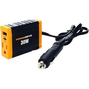 PowerDrive PWD30 30 Watt Power Inverter Car Plug Adapter 12v DC to 110v AC Slim Converter