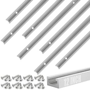 8 Pack 12 Inch T-Track with Screws, Double-Cut Profile Universal T-Track with Predrilled Mounting Holes, Aluminum T Track for Woodworking Jigs and Fixtures, Drill Press Table, Workbench
