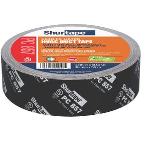 Shurtape PC 857 UL 181B-FX Listed/Printed Cloth Waterproof HVAC Duct Tape, Use to Seal Seam and Join Class 1 Flex Duct, 48mm x 55 Meters, Black Printed, 1 Roll (201885)