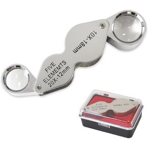 10X 20X Jewelers Loupe, Pocket Magnifying Glass with Dual Lenses, Foldable Jewelry Loop Magnifier for Diamonds, Jewelry, Coins, Watches, Plants etc (with Storage Box)