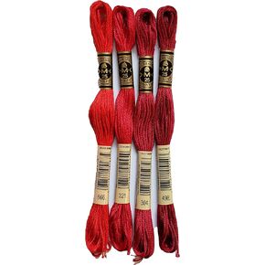 DMC 6-Strand Embroidery Cotton Bundle - Christmas Red Color Family -4 Skeins of Thread - 8.7yd Skeins