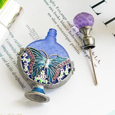 YU FENG Vintage Perfume Bottles Empty Decorative Jeweled Butterfly Flowers Fancy Crystal Glass Perfume Bottle Refillable(7ml) in Kuwait