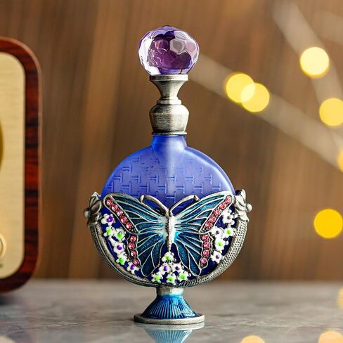 YU FENG Vintage Perfume Bottles Empty Decorative Jeweled Butterfly Flowers Fancy Crystal Glass Perfume Bottle Refillable(7ml) in Kuwait