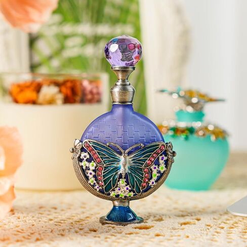 YU FENG Vintage Perfume Bottles Empty Decorative Jeweled Butterfly Flowers Fancy Crystal Glass Perfume Bottle Refillable(7ml) in Kuwait
