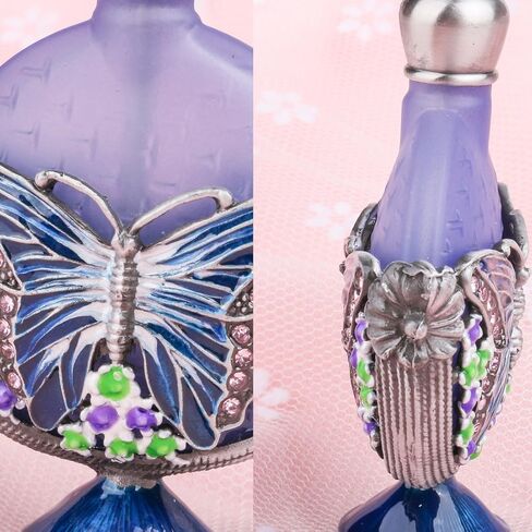 YU FENG Vintage Perfume Bottles Empty Decorative Jeweled Butterfly Flowers Fancy Crystal Glass Perfume Bottle Refillable(7ml) in Kuwait
