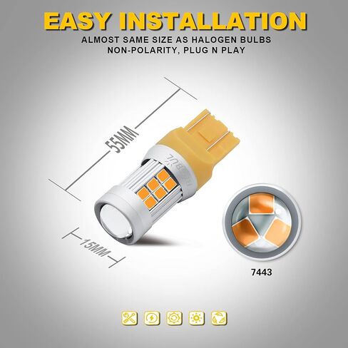 7443 LED لمبات حمراء، فائقة السطوع 7440 LED لمبة، T20 W21W 7444 LED مصابيح بديلة لأضواء الفرامل الخلفية، حزمة من 2 in Saudi Arabia