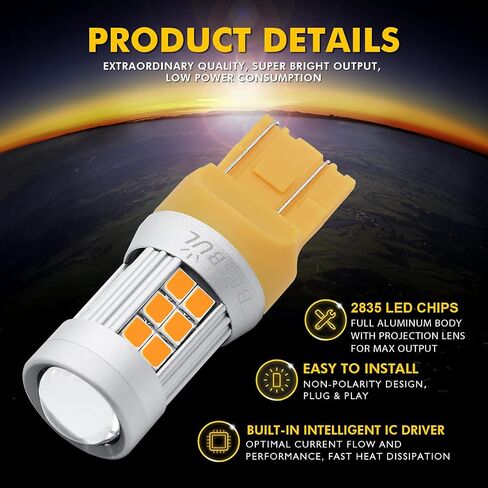 7443 LED لمبات حمراء، فائقة السطوع 7440 LED لمبة، T20 W21W 7444 LED مصابيح بديلة لأضواء الفرامل الخلفية، حزمة من 2 in Saudi Arabia
