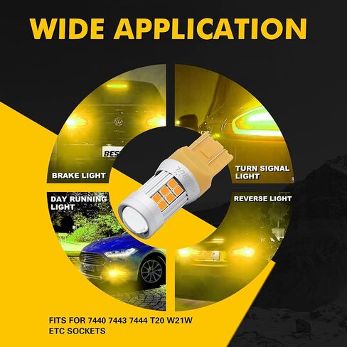7443 LED لمبات حمراء، فائقة السطوع 7440 LED لمبة، T20 W21W 7444 LED مصابيح بديلة لأضواء الفرامل الخلفية، حزمة من 2 in Saudi Arabia