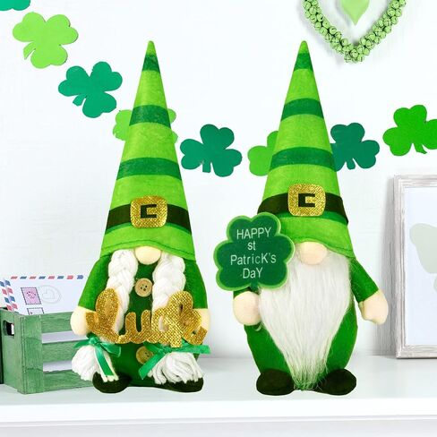 sggvecsy 2 حزمة من دمية سانت باتريك جنوم القطيفة، زخارف أيرلندية خضراء، قبعة Leprechaun السعيدة لعيد باتريك، قبعة سويدية إسكندنافية Tomte Nisse Shamrock Gnome لهدية القزم لتزيين المنزل in Saudi Arabia