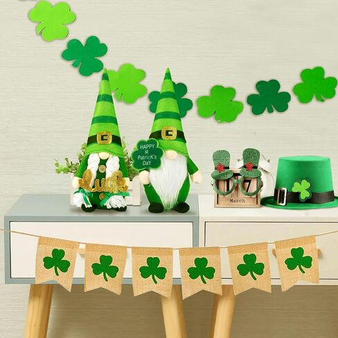 sggvecsy 2 حزمة من دمية سانت باتريك جنوم القطيفة، زخارف أيرلندية خضراء، قبعة Leprechaun السعيدة لعيد باتريك، قبعة سويدية إسكندنافية Tomte Nisse Shamrock Gnome لهدية القزم لتزيين المنزل in Saudi Arabia