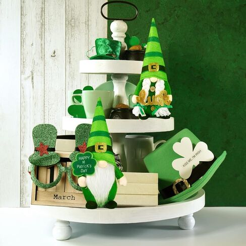 sggvecsy 2 حزمة من دمية سانت باتريك جنوم القطيفة، زخارف أيرلندية خضراء، قبعة Leprechaun السعيدة لعيد باتريك، قبعة سويدية إسكندنافية Tomte Nisse Shamrock Gnome لهدية القزم لتزيين المنزل in Saudi Arabia