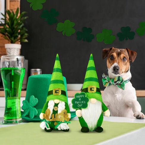 sggvecsy 2 حزمة من دمية سانت باتريك جنوم القطيفة، زخارف أيرلندية خضراء، قبعة Leprechaun السعيدة لعيد باتريك، قبعة سويدية إسكندنافية Tomte Nisse Shamrock Gnome لهدية القزم لتزيين المنزل in Saudi Arabia