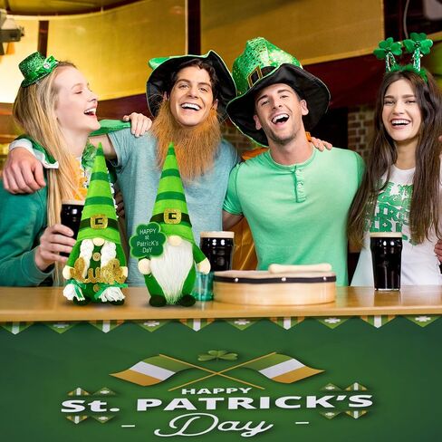 sggvecsy 2 حزمة من دمية سانت باتريك جنوم القطيفة، زخارف أيرلندية خضراء، قبعة Leprechaun السعيدة لعيد باتريك، قبعة سويدية إسكندنافية Tomte Nisse Shamrock Gnome لهدية القزم لتزيين المنزل in Saudi Arabia