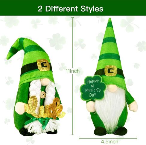 sggvecsy 2 حزمة من دمية سانت باتريك جنوم القطيفة، زخارف أيرلندية خضراء، قبعة Leprechaun السعيدة لعيد باتريك، قبعة سويدية إسكندنافية Tomte Nisse Shamrock Gnome لهدية القزم لتزيين المنزل in Saudi Arabia