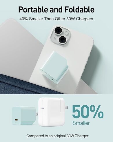2024 Version USB C GaN Super Fast Charger Block 30W (Nano 3), Wall Charger Power Adapter with Foldable Plug,Charging Box Brick,Cube for iPhone15 14 13 12 11 Pro Max XR XS X,iPad,Galaxy (2 Pack White in Kuwait