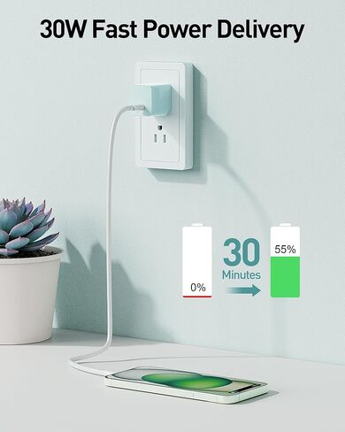 2024 Version USB C GaN Super Fast Charger Block 30W (Nano 3), Wall Charger Power Adapter with Foldable Plug,Charging Box Brick,Cube for iPhone15 14 13 12 11 Pro Max XR XS X,iPad,Galaxy (2 Pack White in Kuwait