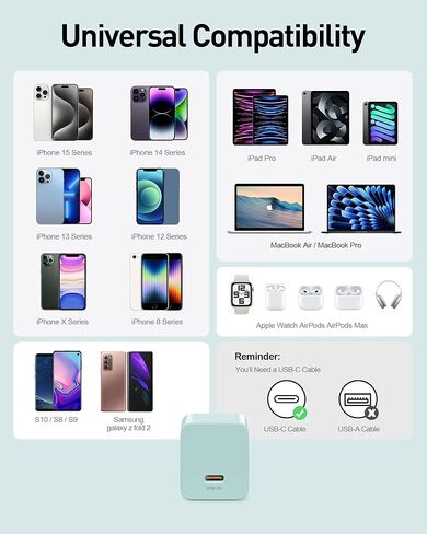 2024 Version USB C GaN Super Fast Charger Block 30W (Nano 3), Wall Charger Power Adapter with Foldable Plug,Charging Box Brick,Cube for iPhone15 14 13 12 11 Pro Max XR XS X,iPad,Galaxy (2 Pack White in Kuwait