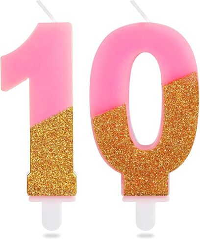 شموع عيد الميلاد الوردي اللامع، شموع رقم 10، شمعة الكعك، شموع للكيك، زينة كعكة عيد الميلاد العاشر السعيدة للفتيات في حفل زفاف الذكرى السنوية العاشرة لعيد الميلاد in Kuwait