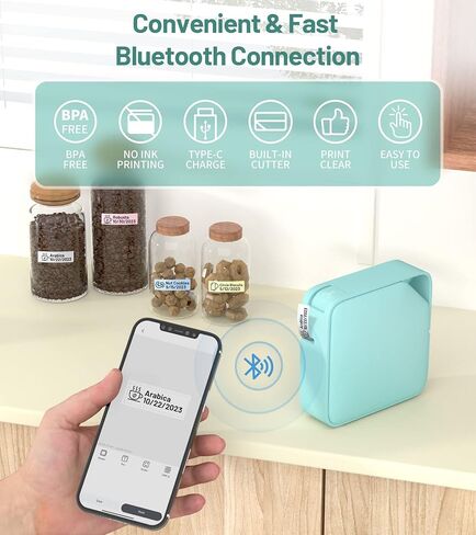 D1600D Small Handheld Bluetooth Label Maker Machine with 4 Tapes, Portable Mini Sticker with Multiple Symbol Template Types for Labeling, for 6-12mm 1/4 '-1/2' Tapes, for Home School Office in Saudi Arabia