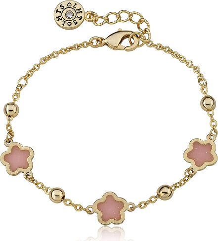 مجوهرات البنات - سوار سلسلة زهور ثلاثي شفاف مطلي بالذهب عيار 14 قيراط - لا يسبب الحساسية وخالي من النيكل للبشرة الحساسة in Kuwait