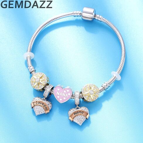 طقم مكون من قطعتين من الذهب الوردي I Love You Nana وقلادة فنجان قهوة تناسب سوار DIY، من الفضة الإسترلينية 925، هدية عيد الميلاد للجدة in Kuwait