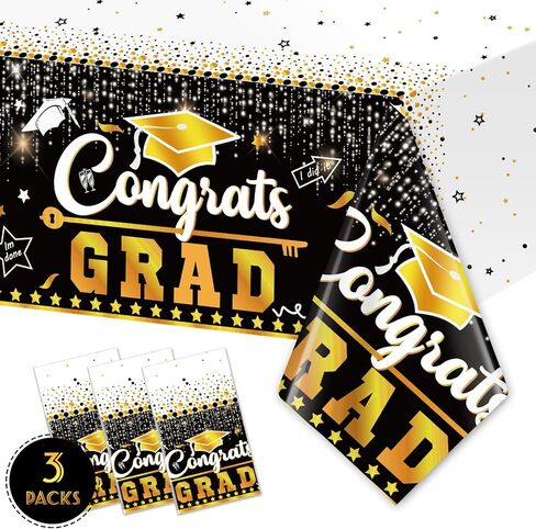 3 قطع من مفارش طاولة التخرج، أغطية طاولات Gongrats Grad، مفارش مائدة لحفلات التخرج للاستعمال مرة واحدة، ديكورات حفلات التخرج باللونين الأسود والذهبي، أغطية طاولة من الألومنيوم لفئة 2024 لتزيين حفلات التخرج in Kuwait