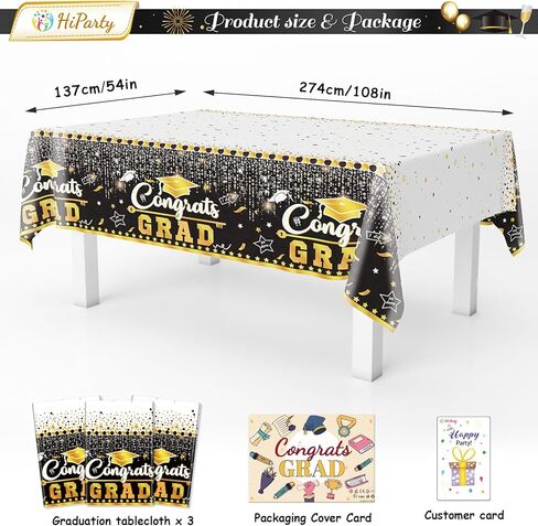 3 قطع من مفارش طاولة التخرج، أغطية طاولات Gongrats Grad، مفارش مائدة لحفلات التخرج للاستعمال مرة واحدة، ديكورات حفلات التخرج باللونين الأسود والذهبي، أغطية طاولة من الألومنيوم لفئة 2024 لتزيين حفلات التخرج in Kuwait