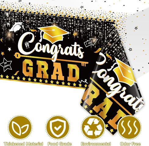 3 قطع من مفارش طاولة التخرج، أغطية طاولات Gongrats Grad، مفارش مائدة لحفلات التخرج للاستعمال مرة واحدة، ديكورات حفلات التخرج باللونين الأسود والذهبي، أغطية طاولة من الألومنيوم لفئة 2024 لتزيين حفلات التخرج in Kuwait