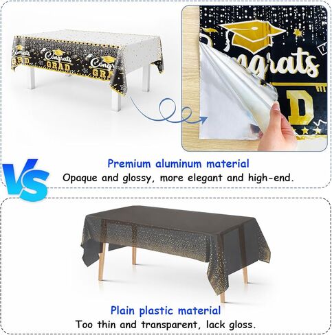 3 قطع من مفارش طاولة التخرج، أغطية طاولات Gongrats Grad، مفارش مائدة لحفلات التخرج للاستعمال مرة واحدة، ديكورات حفلات التخرج باللونين الأسود والذهبي، أغطية طاولة من الألومنيوم لفئة 2024 لتزيين حفلات التخرج in Kuwait