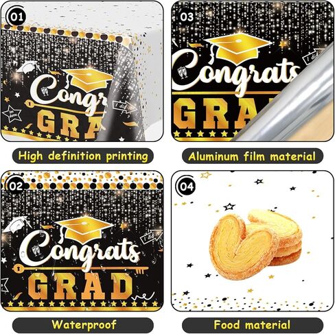 3 قطع من مفارش طاولة التخرج، أغطية طاولات Gongrats Grad، مفارش مائدة لحفلات التخرج للاستعمال مرة واحدة، ديكورات حفلات التخرج باللونين الأسود والذهبي، أغطية طاولة من الألومنيوم لفئة 2024 لتزيين حفلات التخرج in Kuwait