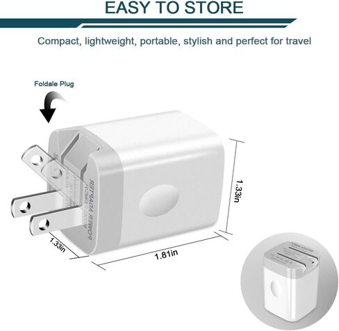 شاحن حائط USB، محول شاحن قابل للطي، AILKIN 2Pack 2.4Amp ثنائي المنفذ شاحن سريع قابس مكعب AC صندوق سفر لهاتف iPhone 15 14 Pro Max 13 12 11Pro Max/XS/XR/8/7 Plus، Samsung Galaxy S10/S9/S8 Edge in Kuwait