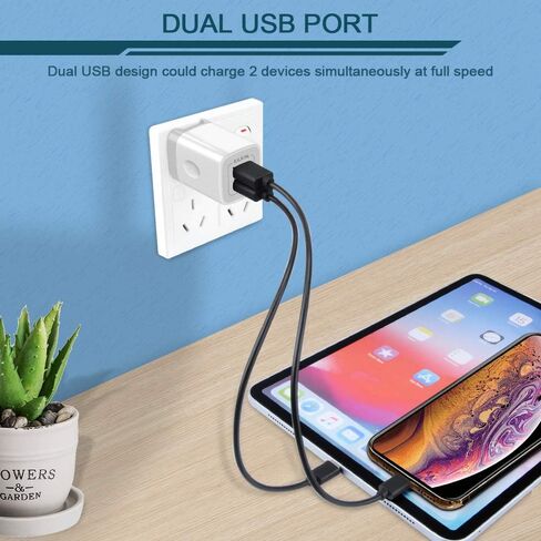 شاحن حائط USB، محول شاحن قابل للطي، AILKIN 2Pack 2.4Amp ثنائي المنفذ شاحن سريع قابس مكعب AC صندوق سفر لهاتف iPhone 15 14 Pro Max 13 12 11Pro Max/XS/XR/8/7 Plus، Samsung Galaxy S10/S9/S8 Edge in Kuwait