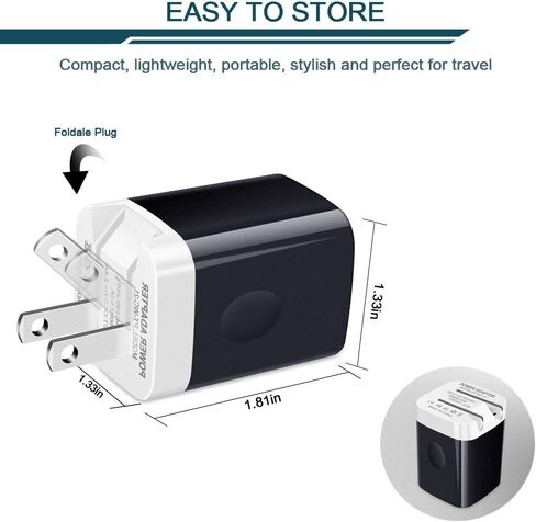 Travel USB Wall Charger, AILKIN 2.4A/2Pack Dual Foldable USB Plug, Dual Port Small Charger Cube USB Box Charger Base Power Outlet Block for Smart Cell Phone XR XS XS MAX Fast Charging Box-Black in Kuwait