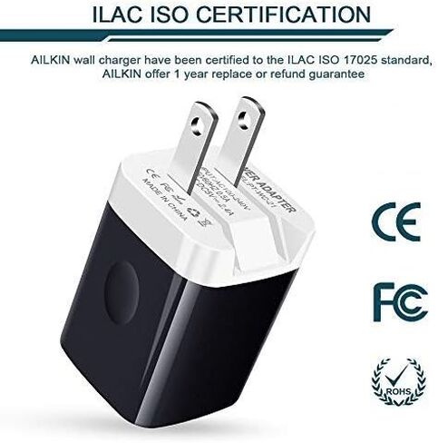 Travel USB Wall Charger, AILKIN 2.4A/2Pack Dual Foldable USB Plug, Dual Port Small Charger Cube USB Box Charger Base Power Outlet Block for Smart Cell Phone XR XS XS MAX Fast Charging Box-Black in Kuwait