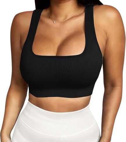 High Impact Sports Bras for Women Square Neck Tank Top Ribbed Seamless Removable Cups Workout Exercise Bra in Saudi Arabia