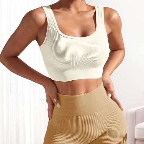 High Impact Sports Bras for Women Square Neck Tank Top Ribbed Seamless Removable Cups Workout Exercise Bra in Saudi Arabia