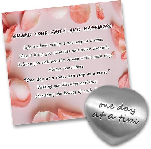 Anxiety Worry Stone One Day at a Time Soothing Stone Thumb Stones Inspirational Gift for Family, Parent, Friend, Yourself (Silver Glossy) in Saudi Arabia