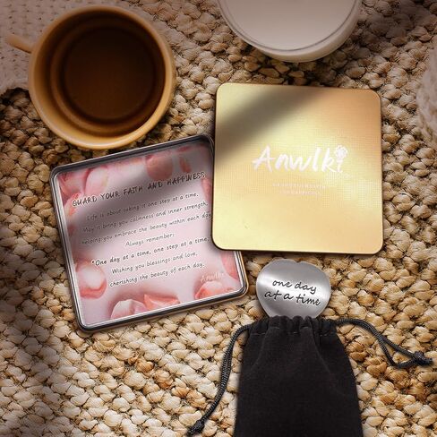 Anxiety Worry Stone One Day at a Time Soothing Stone Thumb Stones Inspirational Gift for Family, Parent, Friend, Yourself (Silver Glossy) in Saudi Arabia