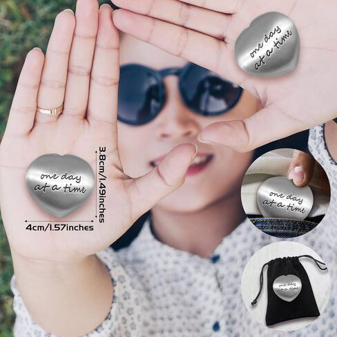 Anxiety Worry Stone One Day at a Time Soothing Stone Thumb Stones Inspirational Gift for Family, Parent, Friend, Yourself (Silver Glossy) in Saudi Arabia