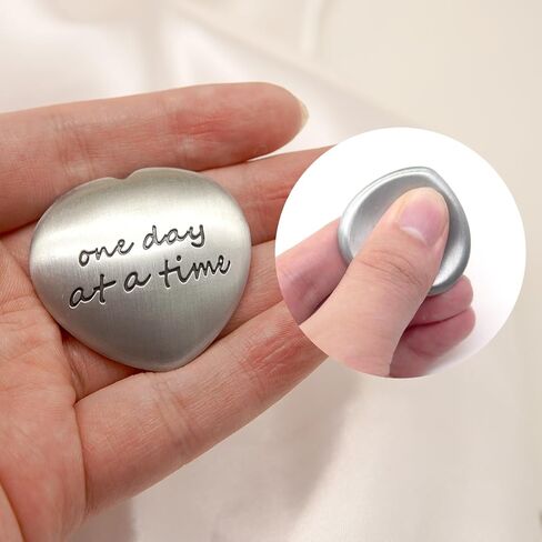 Anxiety Worry Stone One Day at a Time Soothing Stone Thumb Stones Inspirational Gift for Family, Parent, Friend, Yourself (Silver Glossy) in Saudi Arabia