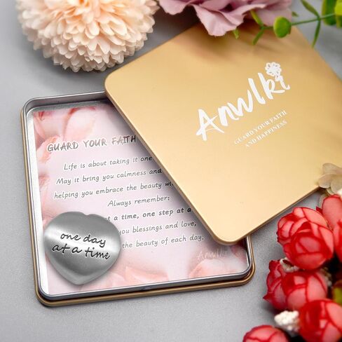 Anxiety Worry Stone One Day at a Time Soothing Stone Thumb Stones Inspirational Gift for Family, Parent, Friend, Yourself (Silver Glossy) in Saudi Arabia