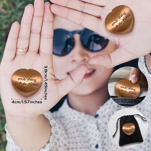 Anxiety Worry Stone One Day at a Time Soothing Stone Thumb Stones Inspirational Gift for Family, Parent, Friend, Yourself (Silver Glossy) in Saudi Arabia